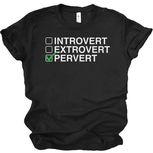 Introvert Extrovert Pervert Dark Humor Novelty Meme Unisex Jersey T-Shirt - Raresse
