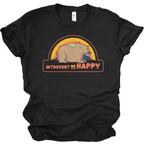 Introvert Me Happy Retro Sunset Capybara Tee Unisex Jersey T-Shirt - Raresse