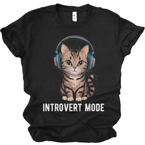 Introvert Mode Cat With Headphones Kitten Lover Unisex Jersey T-Shirt - Raresse