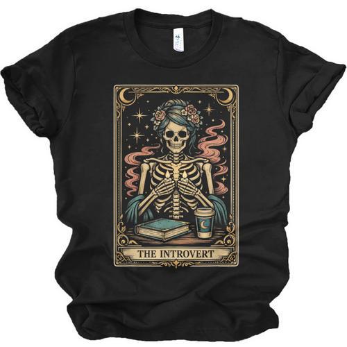The Introvert Skeleton Tarot Card Coffee Book Lover Unisex Jersey T-Shirt - Bookorys AU