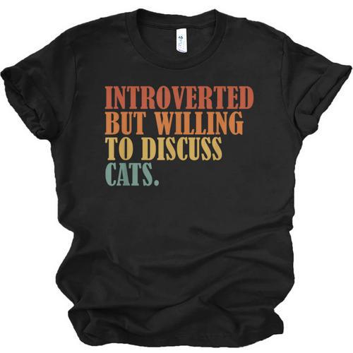 Introverted But Willing To Discuss Cats Introvert Unisex Jersey T-Shirt - Raresse