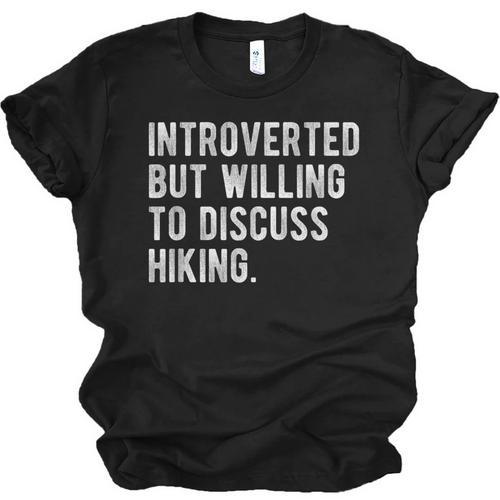 Introverted But Willing To Discuss Hiking Quote Unisex Jersey T-Shirt - Raresse