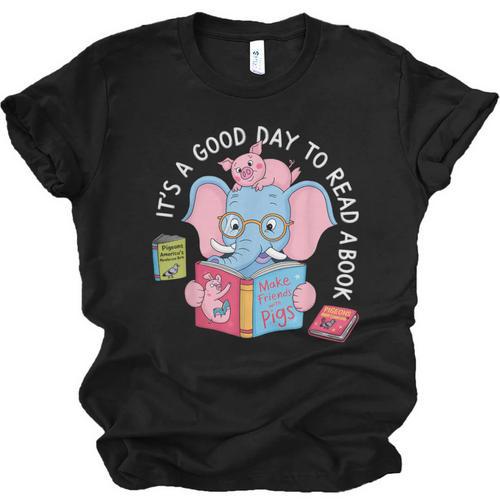 Its A Good Day To Read A Book Cute Elephant And Pig Edition Unisex Jersey T-Shirt - Bookorys CA