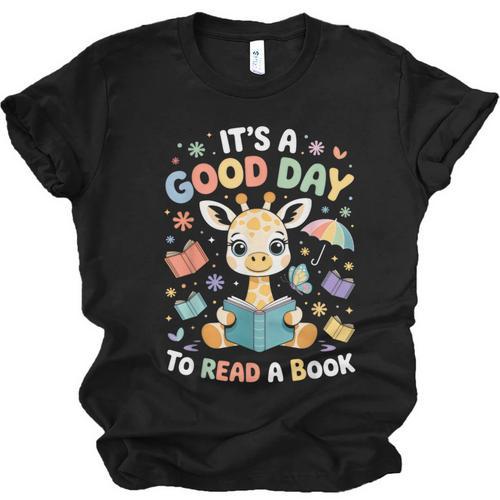 It's a Good Day To Read a Book Cute Giraffe Unisex Jersey T-Shirt - Bookorys