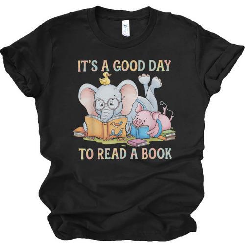 Its A Good Day To Read A Book Cute Pig & Elephant Adventure Unisex Jersey T-Shirt - Bookorys CA