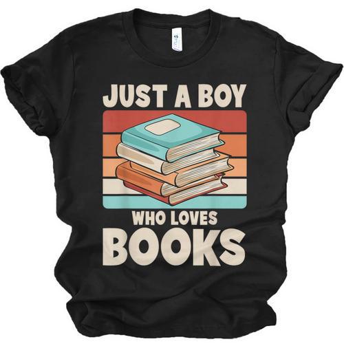 Just A Boy Who Loves Books Reading Bookworm Boys Kids Unisex Jersey T-Shirt - Bookorys