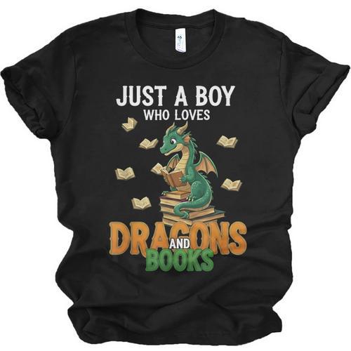 Just a Boy Who Loves Dragons And Books Reading Dragon Unisex Jersey T-Shirt - Bookorys
