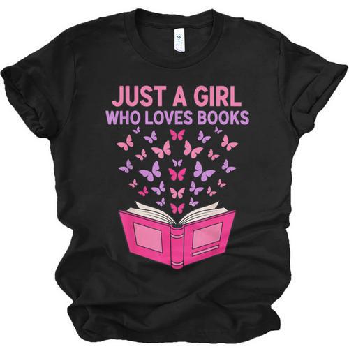 Just A Girl Who Loves Books Butterflies Reading Unisex Jersey T-Shirt - Bookorys DE