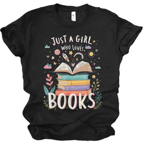 Just a Girl Who Loves Books Cute Book Lover Bookworm Unisex Jersey T-Shirt - Bookorys