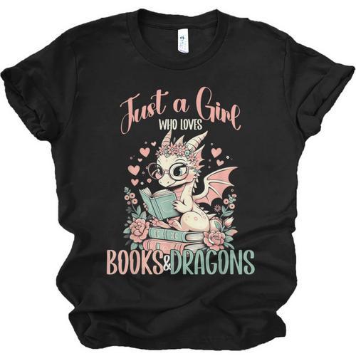 Just a Girl Who Loves Books And Dragons Book Dragon Lover Unisex Jersey T-Shirt - Bookorys
