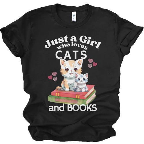 Just A Girl That Loves Cats And Books Cute Cat & Bookwork Unisex Jersey T-Shirt - Bookorys DE