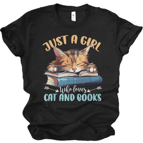 Just a Girl Who Loves Cats And Books Kitties Pet Art Lover Unisex Jersey T-Shirt - Bookorys AU