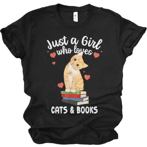 Just a Girl Who Loves Cats And Books Reading Cat & Bookworm Unisex Jersey T-Shirt - Bookorys DE
