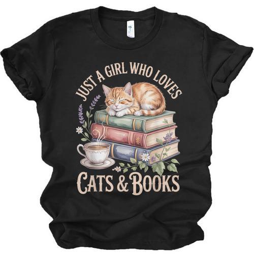 Just A Girl Who Loves Cats And Books Reading Librarian Unisex Jersey T-Shirt - Bookorys DE
