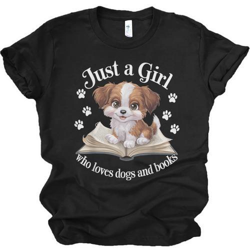 Just a Girl Who Loves Dogs And Books Cute Dog Unisex Jersey T-Shirt - Bookorys