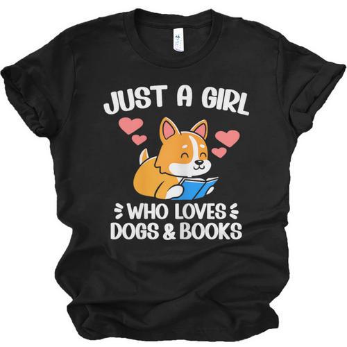 Just A Girl Who Loves Dogs And Books Reading Dog Puppy Lover Unisex Jersey T-Shirt - Bookorys