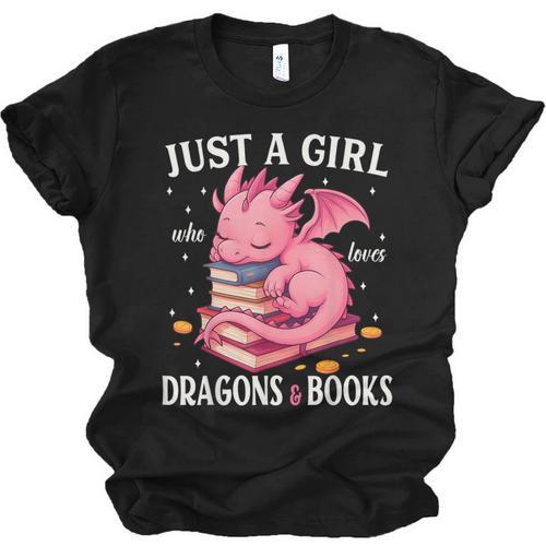 Just A Girl Who Loves Dragons And Books Dragon Reading Lover Unisex Jersey T-Shirt - Bookorys