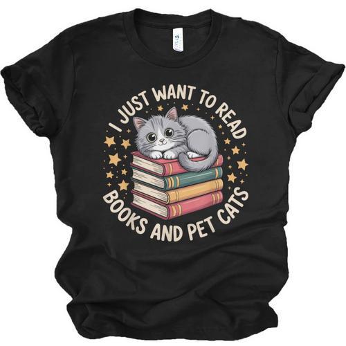 I Just Want To Read Books And Pet Cats Cat And Book Unisex Jersey T-Shirt - Bookorys