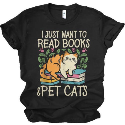 I Just Want To Read Books And Pet Cats Introvert Unisex Jersey T-Shirt - Raresse