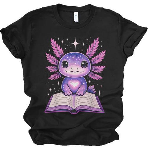 Kawaii Axolotl Cute Axolotls Reading Book Unisex Jersey T-Shirt - Bookorys