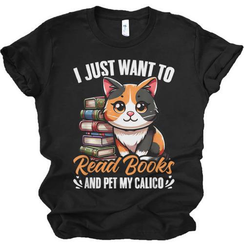 Kawaii Feline Book Reading Read Books Pet My Calico Cat Men Women Unisex Jersey T-Shirt - Bookorys