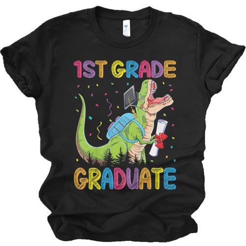 Kids 1st Grade Graduate Dinosaur Trex 1st Grade Graduation Unisex Jersey T-Shirt - Best Gift Smart