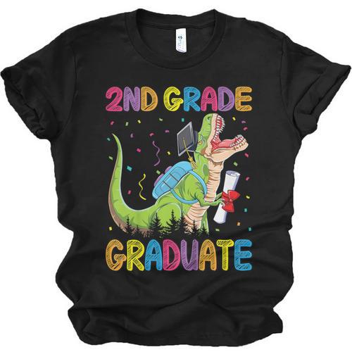 Kids 2nd Grade Graduate Dinosaur Trex 2nd Grade Graduation Unisex Jersey T-Shirt - Best Gift Smart