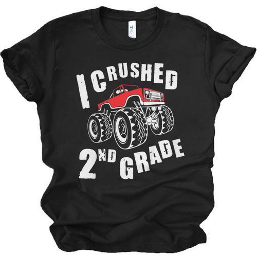 Kids I Crushed 2nd Grade Monster Truck School Graduation Unisex Jersey T-Shirt - Best Gift Smart