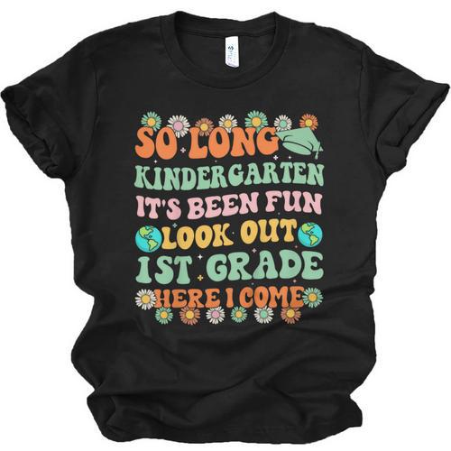 Kids So Long Kindergarten 1st Grade Here I Come Graduation Groovy Unisex Jersey T-Shirt - Best Gift Smart