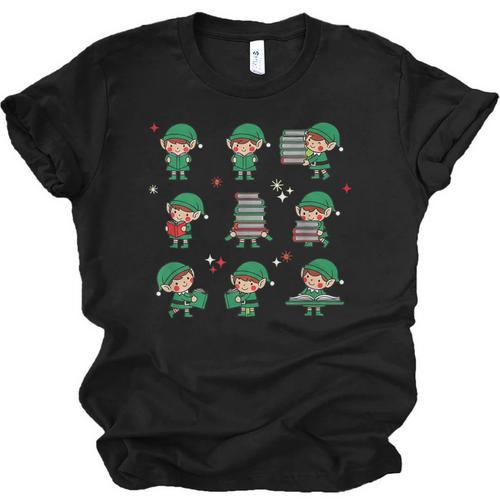 Librarian Book Lover Christmas Elf Reading Joy Unisex Jersey T-Shirt - Bookorys CA
