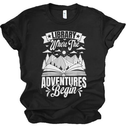 Library Where The Adventures Begin Librarian Book Readers Unisex Jersey T-Shirt - Bookorys UK