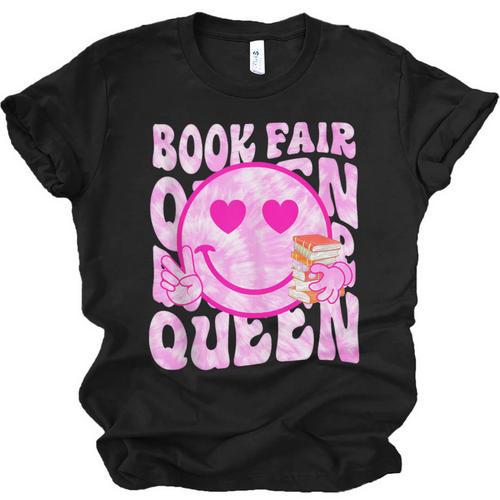 Library Book Fair Queen Vibe Groovy Tie Dye School Reading Unisex Jersey T-Shirt - Bookorys