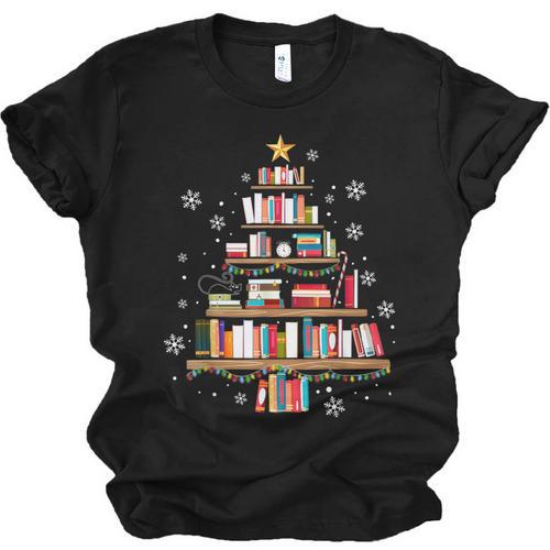 Library Books Christmas Tree Teacher Xmas Snowflake Unisex Jersey T-Shirt - Bookorys AU