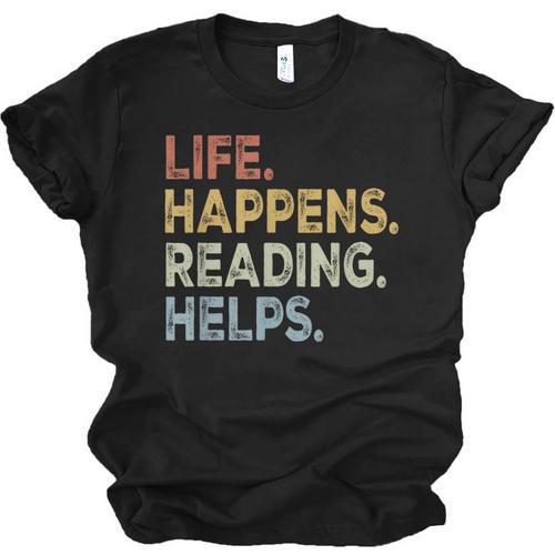 Life Happens Reading Helps Book Lovers Vinage Unisex Jersey T-Shirt - Bookorys CA
