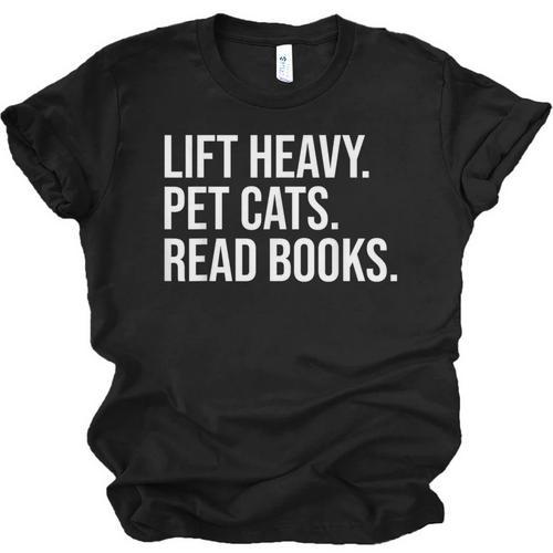 Lift Heavy Pet Cats Read Books Gym Workout Weight Lifter Unisex Jersey T-Shirt - Bookorys AU