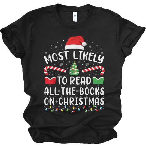 Most Likely To Read A Book On Christmas Family Matching Xmas Unisex Jersey T-Shirt - Bookorys DE
