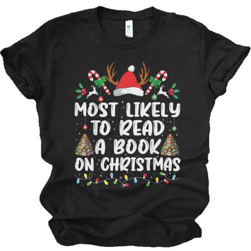 Most Likely To Read A Book On Christmas Matching Family Unisex Jersey T-Shirt - Bookorys