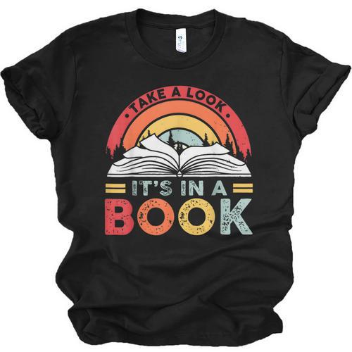 Take A Look It's In A Book Reading Book Vintage Rainbow Unisex Jersey T-Shirt - Bookorys CA