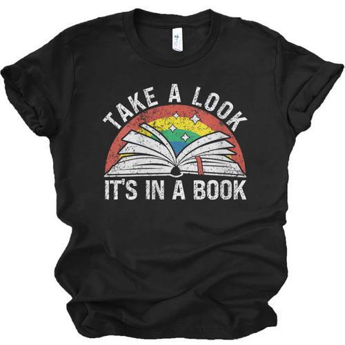 Take a Look It's In a Book Reading Vintage Retro Rainbow Unisex Jersey T-Shirt - Bookorys DE