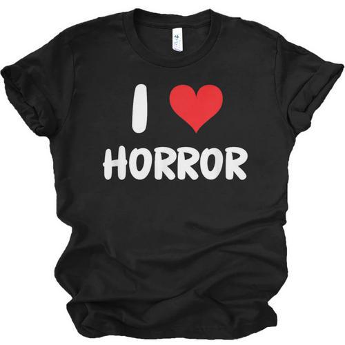 I Love Horror Heart Movies TV Show Books Writing Read Unisex Jersey T-Shirt - Bookorys