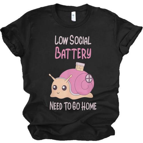 Low Social Battery Cute Snail With House Introvert Cozy Home Unisex Jersey T-Shirt - Raresse