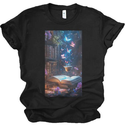 Magic Books Butterflies Fantasy Nature Tea Enchanting Unisex Jersey T-Shirt - Bookorys CA