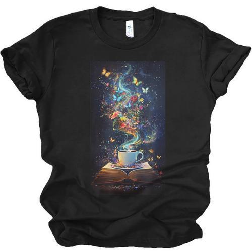 Magical Book Floral Coffee Books Nature Fantasy Unisex Jersey T-Shirt - Bookorys