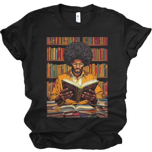 Man Reading Book Black History Month Book Lover Afro Unisex Jersey T-Shirt - Bookorys
