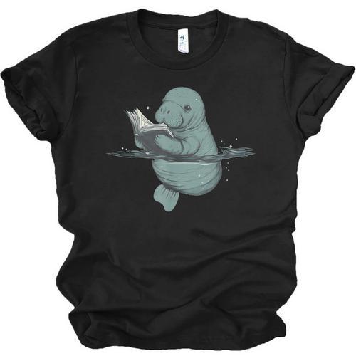 Manatee Reading Book Bookworm Manatees Ocean Animal Lover Unisex Jersey T-Shirt - Bookorys CA