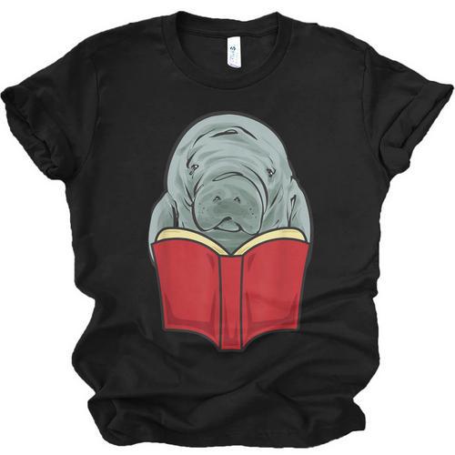 Manatee Reading Books Sea Animal Manatee Unisex Jersey T-Shirt - Bookorys