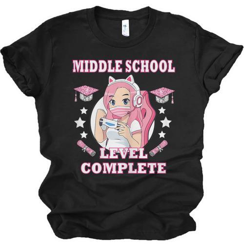 Middle School Level Complete Gaming Graduation Anime Girl Unisex Jersey T-Shirt - Best Gift Smart