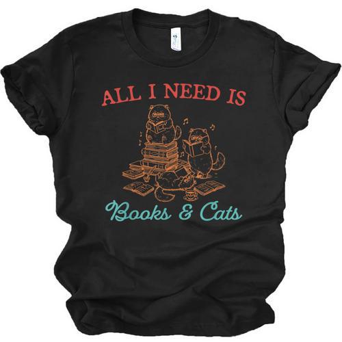 All I Need Is Books & Cats Cozy Unisex Jersey T-Shirt - Bookorys AU