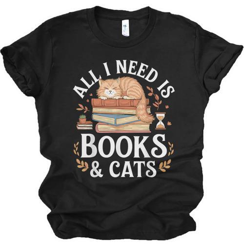 All I Need Is Books And Cats Reading Unisex Jersey T-Shirt - Bookorys AU