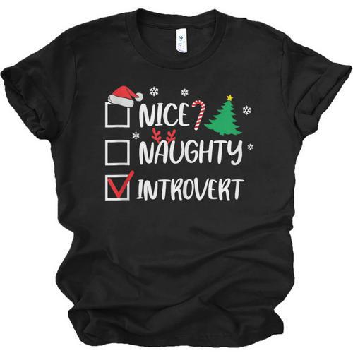 Nice Naughty Introvert Christmas List Santa Unisex Jersey T-Shirt - Raresse